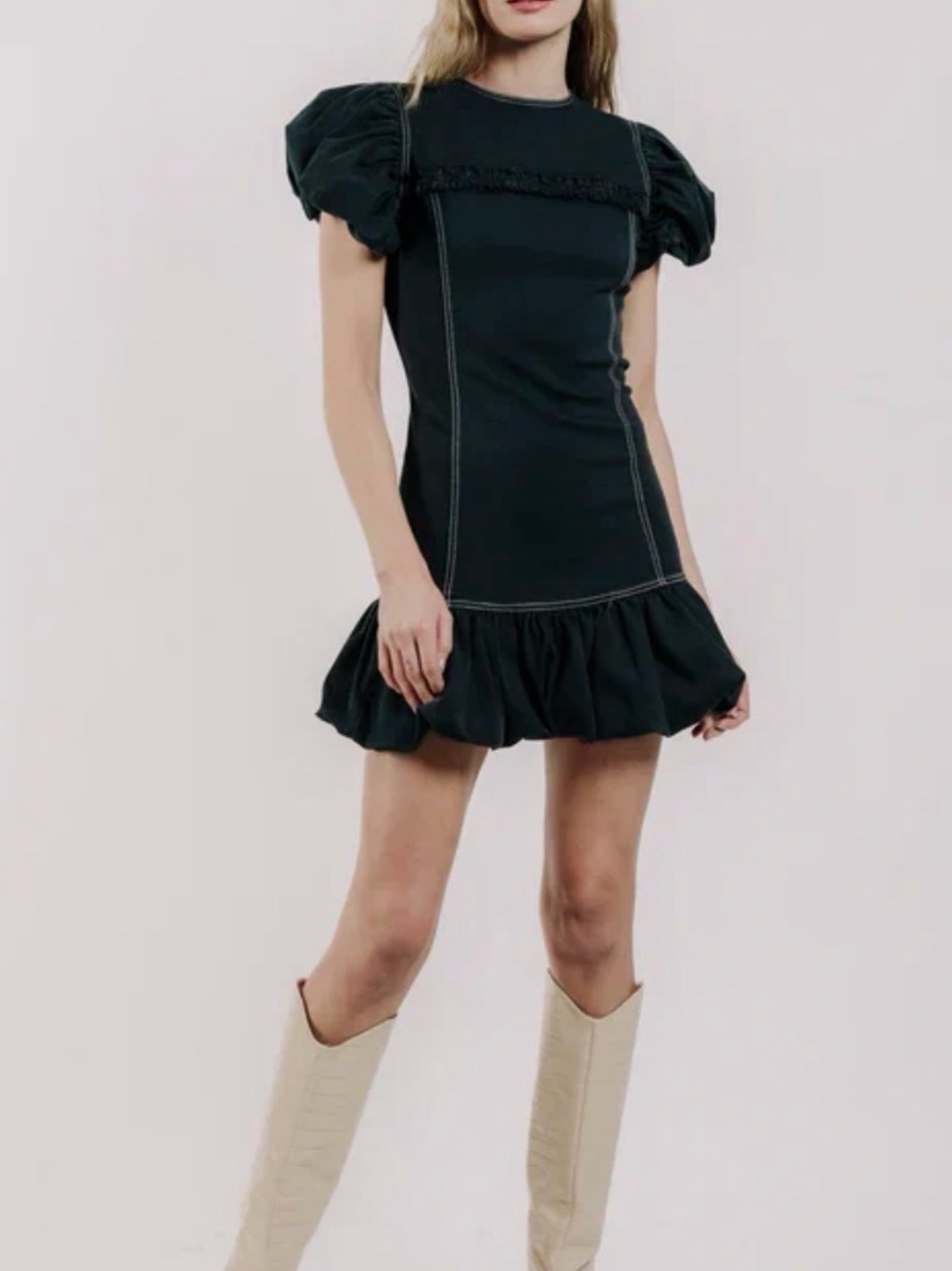 Love the Label Adele Puff-Sleeve Ruffle Hem Mini Dress